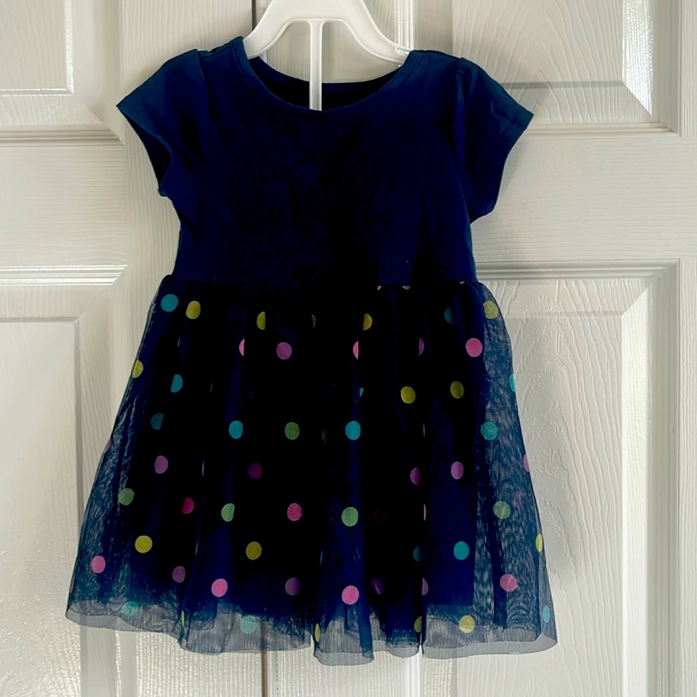 Toddler girl royal blue polka dot dress